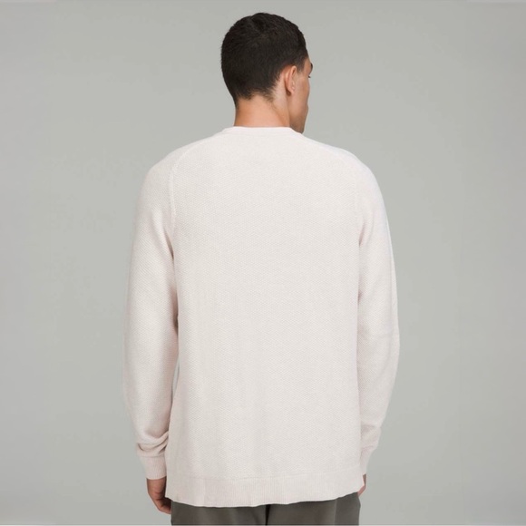 Lululemon Sweater Mens Large Ivory Textured Knit Crewneck Fisherman Wool Thermal - Picture 3 of 12